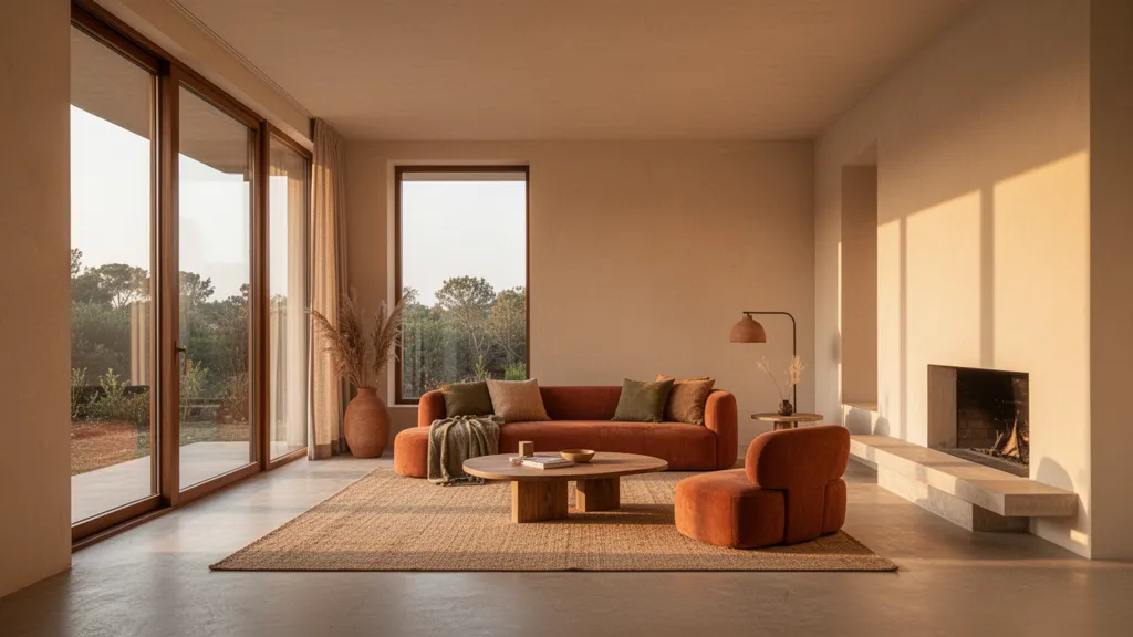 Intérieur chaleureux avec décoration naturelle et plantes vertes