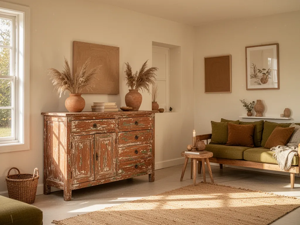 Meuble ancien en cours de rénovation avec des outils de patine